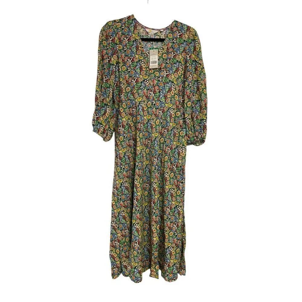 Boden Womens Midi Tea Dress UK 12L US 8L tall Multicolor Floral Vneck D0295 NWT